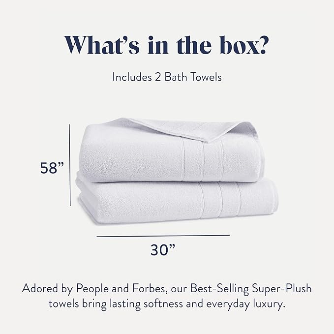 Brooklinen Super-Plush Turkish Cotton Bath Towels - Set of 2 - Cotton, 820 GSM, Highly Absorbent, Machine Washable, Perfect for Home & Bathroom (30" x 58", Solid White)