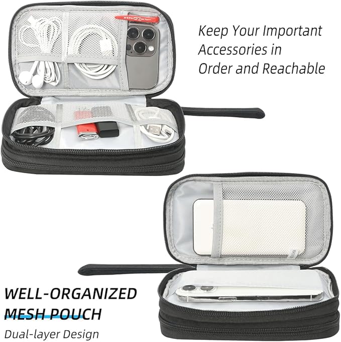 CAAORDKSO Electronics Organizer Travel Case, Charger Organizer Case Pouch, Electronic Accessories Carry Case for Travel Accessories, Cable, Cord, Charger, Phone, Power Bank, Earphone (Black, Large)