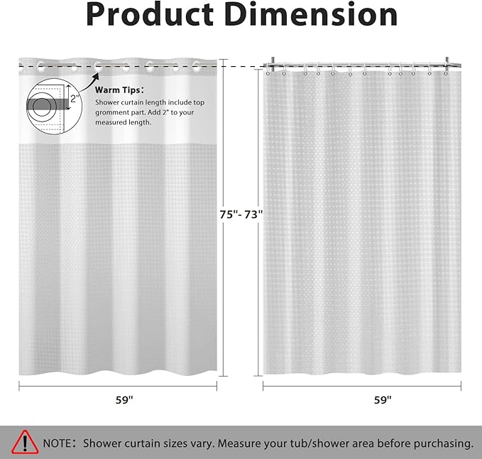 GICDSU No Hook Shower Curtain with Snap in Liner, Waffle Shower Curtain Set for Bathroom, Hotel Style with Semi-Sheer Top Window, Waterproof & Washable, Light Grey, 59" W x 75" L