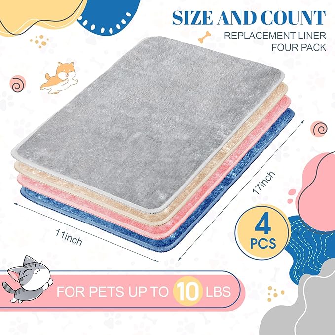 Drydiet 4 Pcs Pet Carrier Pad Travel Pet Reversible Dog Mat Replacement Liners for Travel Dog Bed Pad Washable Plush Double Sided Bed Mat for Cat Kennel Crate(Colorful,17 x 11 Inch)
