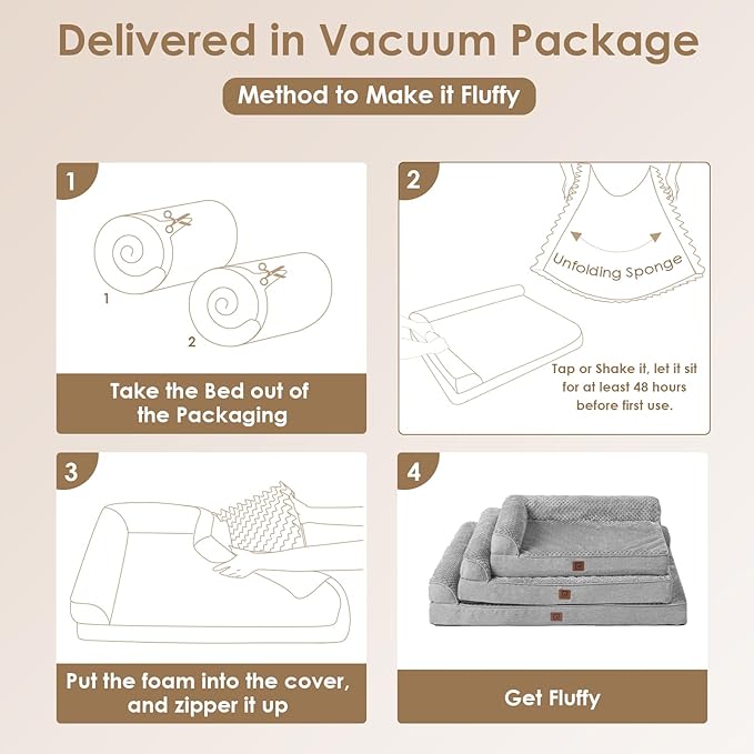 EHEYCIGA XXL Dog Bed Memory Foam, Orthopedic Giant Dog Bed Jumbo with Washable Removable Cover, Waterproof Pet Sofa Couch with Nonskid Bottom, 48x35x7.5, Grey