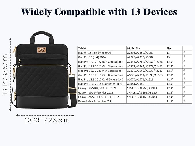 TiMOVO 13 Inch Tablet Sleeve Bag with Shoulder Strap for iPad Air 13" M3 2025, iPad Pro 13", iPad Pro 12.9", Galaxy Tab S9 Plus/S10 Plus/S9 FE+/S9 FE Plus 12.4", Remarkable Paper Pro 11.8", Black