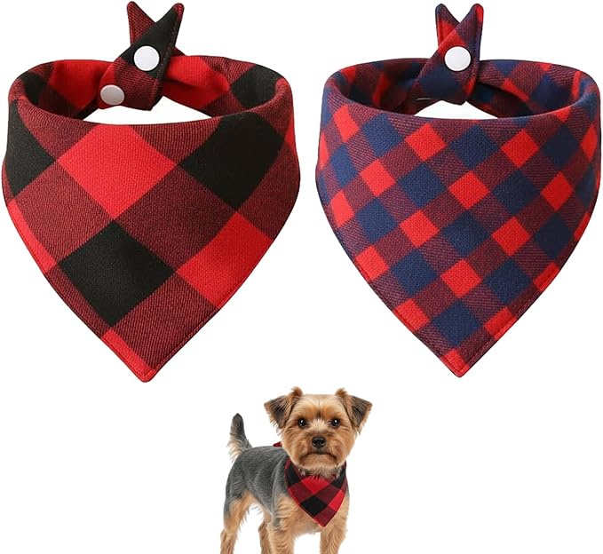Small Dog Bandana,Soft Cotton Pet Triangle Scarf for Small Dogs & Cats,Lightweight Tie-On,Pet Photo Prop,Cute Holiday Dog Bandana 2 Pack (Red)