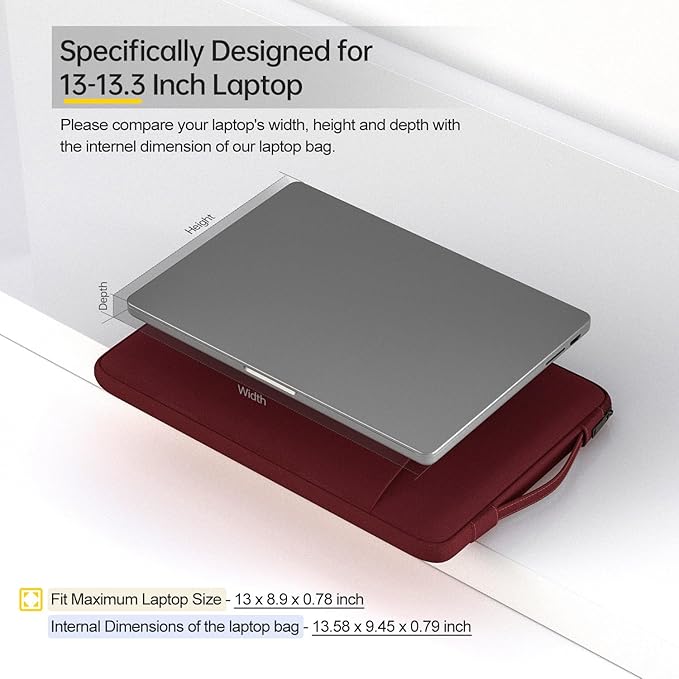 13 inch Laptop Sleeve Case for 13 inch New MacBook Air M4 A3240 2025/ M3 A3113/ M2 A2681/ M1 A2337 Computer Bag, Wine Red