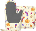 Silicone Oven Mitts and Pot Holders Sets, Home Autumn Pumpkin Heat Resistant BBQ Gloves for Kitchen Baking Cooking Grilling Microwave
