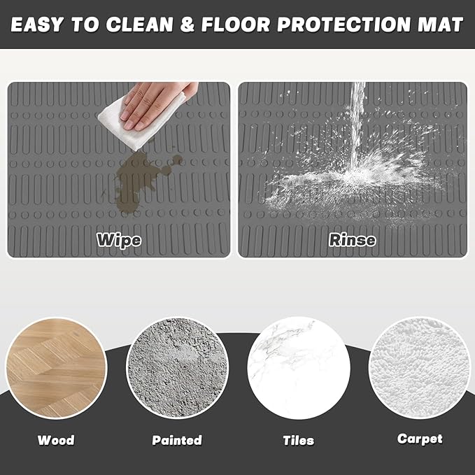47" x 35" Silicone Dog Food Mat, Waterproof Pet Feeding Mat with Raised Edge, Extra Large Dog Bowl Mat Non-Slip Water Bowl Placemats for Dogs, Protects Floors, Easy to Clean (Dark Gray)