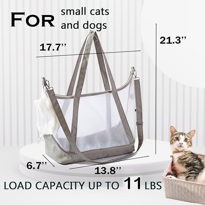 Vinqki Visible Comfort Cat Sling Carrier for Small Cats 3-8lb,Mesh Dog Sling for Small Dogs and Cats-Light & Breathable Cat Carrier Pouch,Soft Puppy Purse with Adjustable Shoulder Strap(Light Gray)