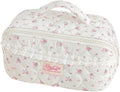 HiTotes Travel Makeup Bag Coquette Floral Cosmetic Bag Quilted Wide Open Lay Flat Toiletry Bag Cute Travel Makeup Pouch