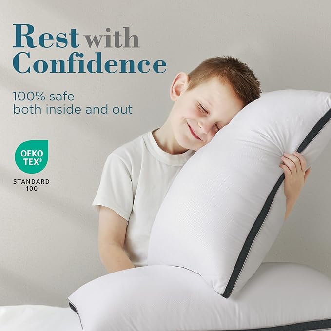 viewstar Pillows Queen Size Set of 2, Hotel Quality Cooling Down Alternative Gusseted Bed Pillows for Side, Back, or Stomach Sleepers, Dark Grey