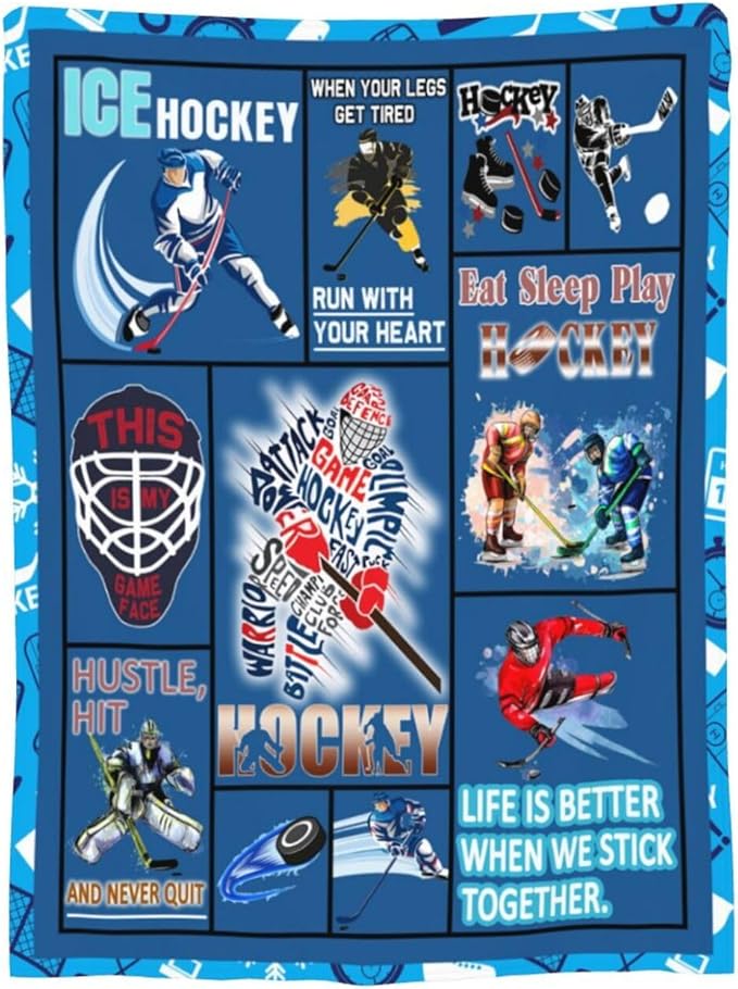 wsradto Ice Hockey Blanket Gifts for Hockey Lover Throw Blanket Bedding Cozy Fleece Flannel Lightweight Stuff Plush for Men Women Boys Adults Fans Players for Couch Sofa Bed Home Decor 40"x50"