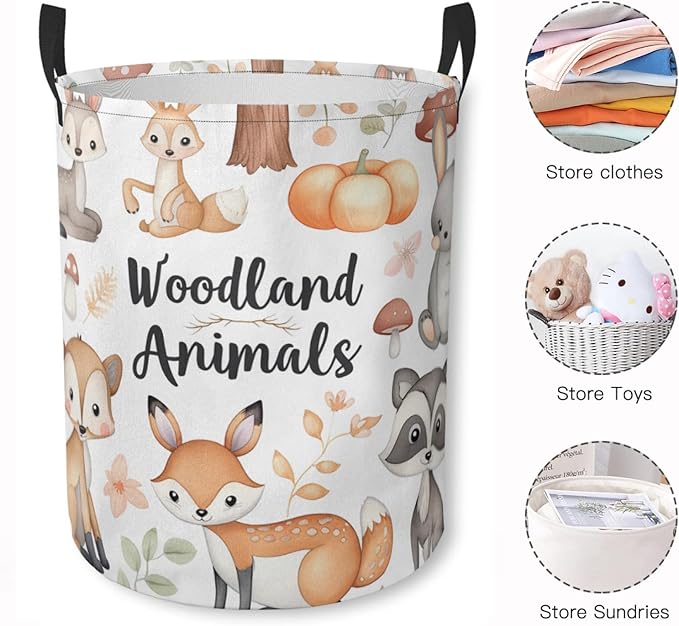 Laundry Basket Woodland Animals Collapsible Laundry Hamper with Handles Clothes Storage Bin for Household Bedroom Bathroom College Dorms