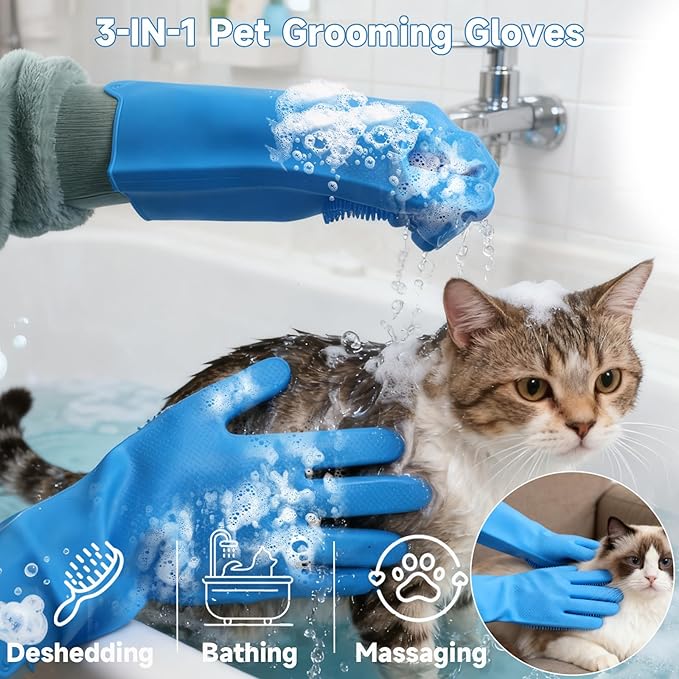 IDQQUQQ 2PCS Dog Washing Gloves and Dog Shampoo Brush, Dog Bath Brush That can add Dog Shampoo, Dog Bath Supplies Dog and Cat Bath Set
