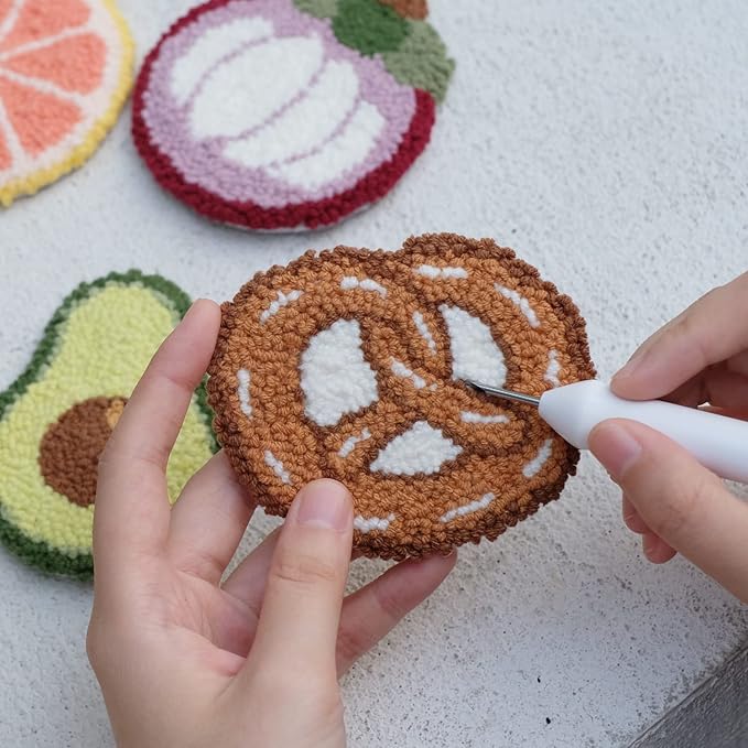 HAND U JOURNEY 6Pcs Food Series Embroidery Punch Needle Refrigerator Magnets Set – Rug Punch DIY Craft Kit for Adults and Beginners