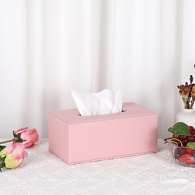 Sumnacon Tissue Box Cover Rectangle Tissue Box Stylish PU Tissue Box Holder with Magnetic Bottom, Decorative Leather Tissue Holders for Living Room Bathroom Table Desk Home Office Car, Pink
