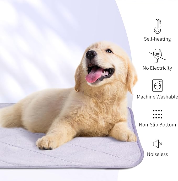 NWK Fluffy Self Warming Cat Mat, Cat Blanket, Thermal Dog Mat, Washable, Non-Slip Bottom for Sofa & Crate & Kennel & Car Seat (Purple, Small (20'' X 16'' X 0.4''))