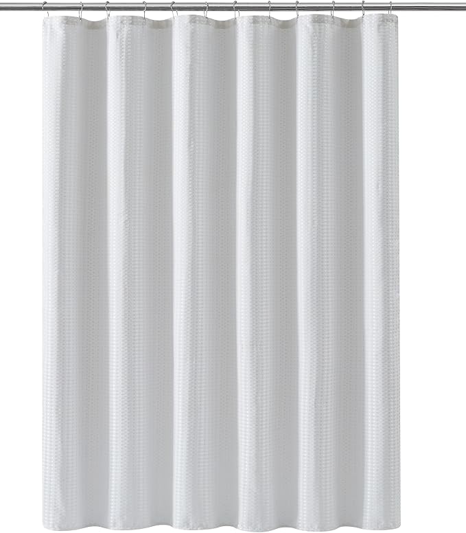 Indecor Home Luxury Dobby Weave Shower Curtain Elegant Hotel Style Fabric for Bathroom, Water Repellent, Machine Washable White Dobby