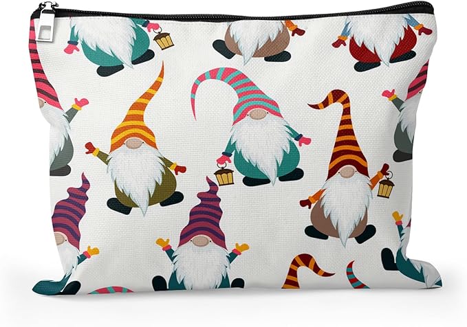 Cafl Happy Gnomes Makeup Bag Travel Large Gnome Cosmetic Bag Organizer toiletry Essentials Jewelry Zipper Bag Gift For Women -10×8 inch