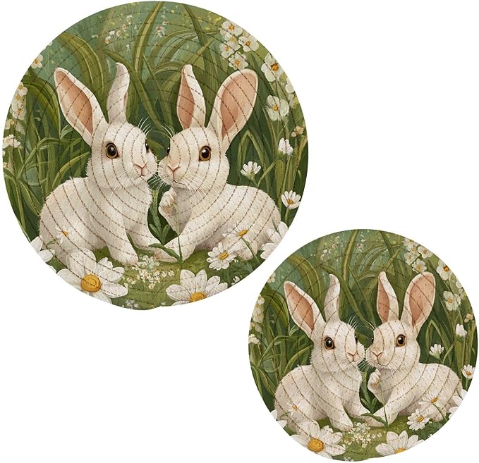 Sage Green Dandelions Trivets for Hot Dishes Pots and Pans Potholders Woven Trivet Cotton Round Large Pot Holder Decor Heat Resistant Hot Pads Mat for Table Counter Cooking Potholder Set of 2 (
