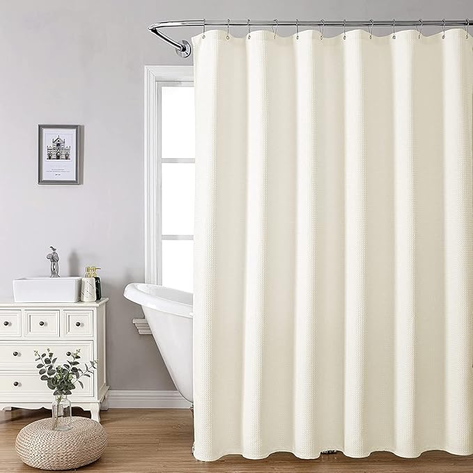 MISS SELECTEX Fabric Shower Curtain, Hotel Quality Waffle Weave Shower Curtain- Spa,Heavy Duty Waffle Shower Curtain for Bathroom/Shower, Machine Washable, Water Repellent,108x72,Beige