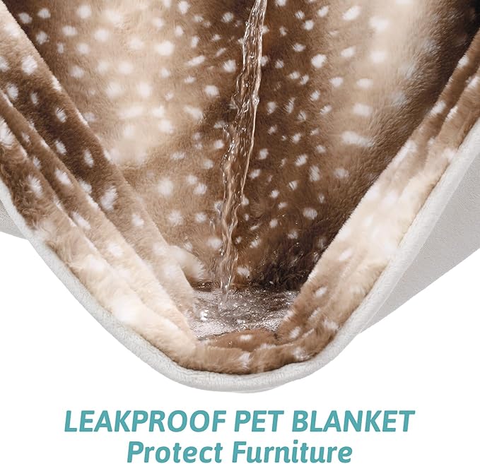 COZY KISS Christmas Deer Print Blanket Twin, Waterproof Pet Blanket, Woman Sofa Bed Couch Faux Fur Throw, Liquid Pee Proof for Large Dog or Cat, Reversible, Washable, Ultra Soft, 60x80 inch, Brown