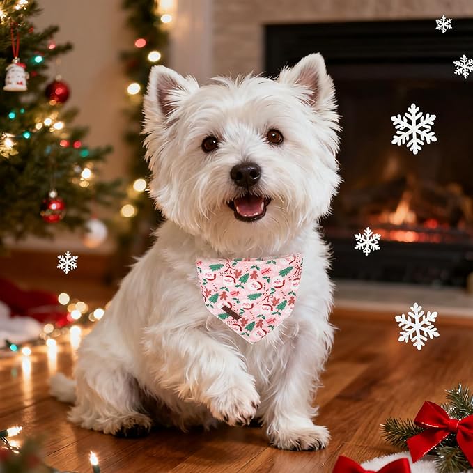 UP URARA PUP Christmas Dog Bandana–Christmas Red & Green Plaid Triangle Scarf for Small Medium Large Dogs, Soft Cotton Pet Bib for Winter & New Year, Adjustable Dog Kerchief