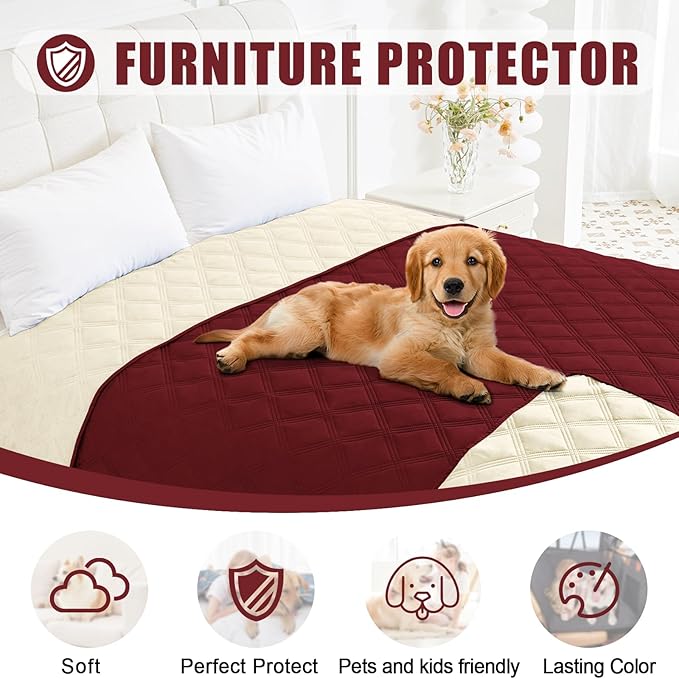 Smiry Waterproof Dog Bed Cover Blanket 30x53, Soft Reversible Pet Blanket, Washable Leakproof Cats Dogs Couch Cover for Sofa, Couch, Furniture, Lattice, Wine Red/Beige