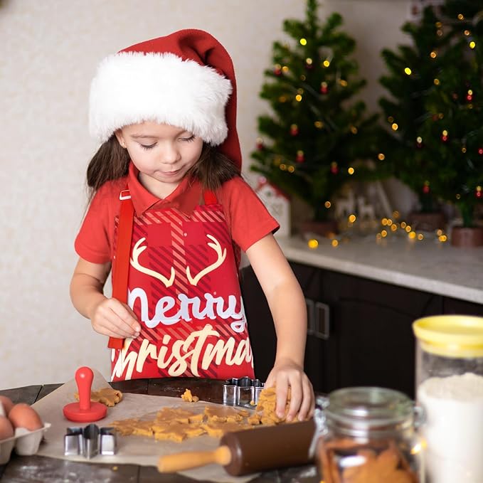 Sylfairy Aprons for Kids Girls Rainbow Unicorn Apron Children Kitchen Chef Aprons Smock (Santa Claus, Small,3-5Years)
