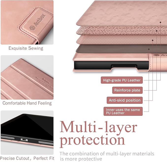 Antbox Case for iPad Air 11-inch M3 (2025) / M2 (2024), iPad Air 5th/4th Generation 10.9'' Vegan Leather with Pencil Holder Typing Angle Auto Sleep/Wake Muti-Stand