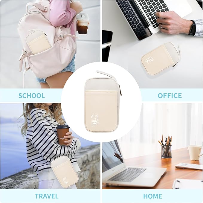 Lcsmaokin Electronics Travel Organizer,Portable Waterproof Electronic Travel Storage Bag for Small Charging Cord Storage,Charger,Small Electronics,SD Card,with 5 Cable Ties,for Travel,Business-Beige