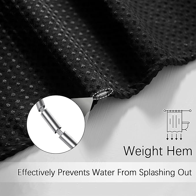 PANGSINNE 90 inch Long Waffle Textured Fabric Shower Curtains, 256GSM Heavy Duty Weighted Shower Curtain, Hotel Quality Luxury Polyester Bathroom Curtain with 12 Hooks, 72Wx90H