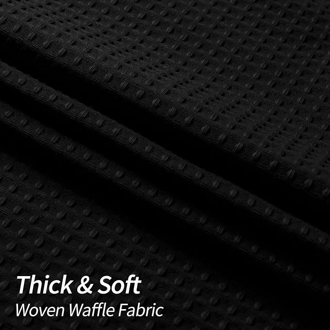MitoVilla Black Waffle Fabric Shower Curtain, Heavyweight Hotel-Grade Cloth Shower Curtain for Modern Country Bathroom Decor, Waterproof & Wrinkle Resistant, 72 x 72