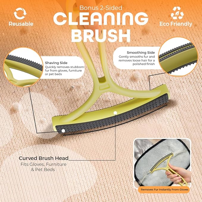 2 Pack Electrostatic Pet Hair Remover Glove with Cleaning Brush for Cats & Dogs, 2026 Upgraded Reusable 5-Finger Grooming Gloves – Magic Brush Tool for Furniture, Couch, Carpet, Car & Clothing (Black)