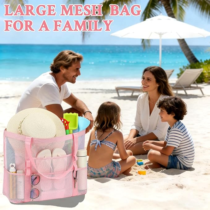 GYEUKHAM Mesh Beach Bag - Large Beach Tote Bag with Multiple Pockets for Family Beach Bag for Toys & Vacation Essentials