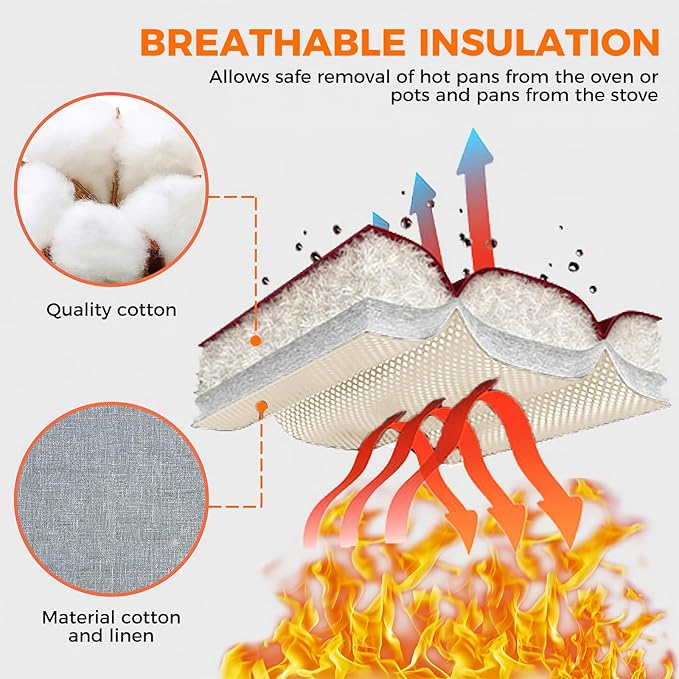2 Pcs Oven Mitts for Kitchen Heat Resistant Oven Gloves, Soft Cotton Lining, Anti-Slip Silicone Stripe Oven Mitts Heat Resistant Oven Mits, Kitchen Mitt Pair Protect Hands, Cooking Baking Gloves Khaki
