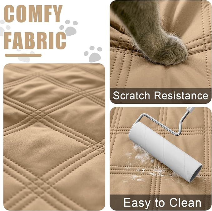Smiry Waterproof Dog Bed Cover Blanket 82x102, Soft Reversible Pet Blanket, Washable Leakproof Cats Dogs Couch Cover for Sofa, Couch, Furniture, Lattice, Camel/Beige