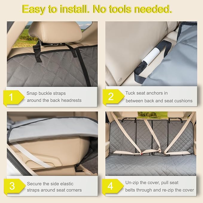 YOVEEKLE Dog Car Seat Cover, Deluxe Waterproof Pet Back Carseat Protector for Cars, SUVs, Trucks, Nonslip and Easy Cleanup Backseat Pet Cover for Automotive Rear Bench (Grey)