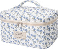 Large Makeup Bag, Cute Cosmetic Bag for Women Girls, Floral Coquette Aesthetic Toiletry Bag, Travel Make Up Organizer Bag (Blue Peacock Flower)
