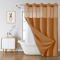 eachope BurntOrange No Hook Waffle Weave Shower Curtain with snap-in Liner Replacement, 230GSM Waterproof Fabric Hotel Shower Curtain Set for Bathroom, Through Mesh Top Window,71Wx74H