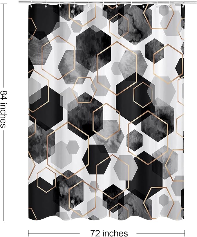 Litabel Modern Extra Long Shower Curtain for Bathroom, Black Geometric Art Decor Waterproof Bath Curtain, Abstract Fabric Shower Curtain Sets for Home Decor, 72x84 Inch