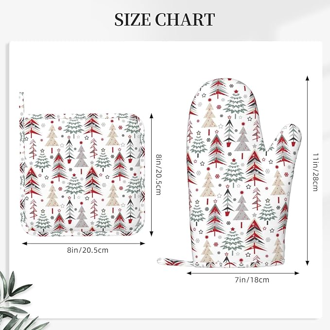 Christmas Trees Oven Mitts and Pot Holders Set, 4pcs Silicone Winter Snowflake Pattern Oven Glove for Kitchen Heat Resistant Christmas Oven Mitts and Potholders Non-Slip for Cooking