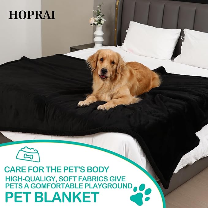 HOPRAI Dog Blanket, Waterproof Reversible Sherpa Fleece Throw Blanket, Furniture Cover for Bed, Couch, Sofa Protection from Liquid Pee and Pet Fur of Puppy, Cat (Black XS20*27inches)