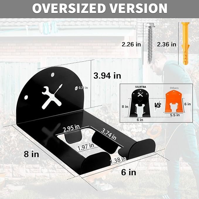 Upgraded Trimmer Rack Wall Mount - 8" Heavy Duty Weed Eater Hanger for Garage Wall Bracket, Garden Power Tool Holder Organizer Hooks for Grass Trimmer, Hedge Trimmer, Leaf Blower and Chainsaw, Black4