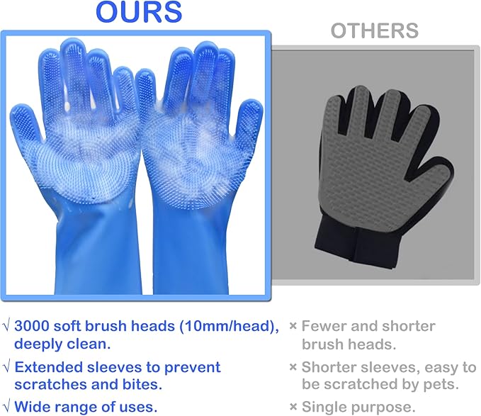 Yintoper Pet Grooming Gloves, Dog Washing Gloves with High-Density Teeth, Heat Resistant Silicone Cat Hair Remover with Enhanced Five Finger Design, Bathing and Massaging for Dogs and Cats