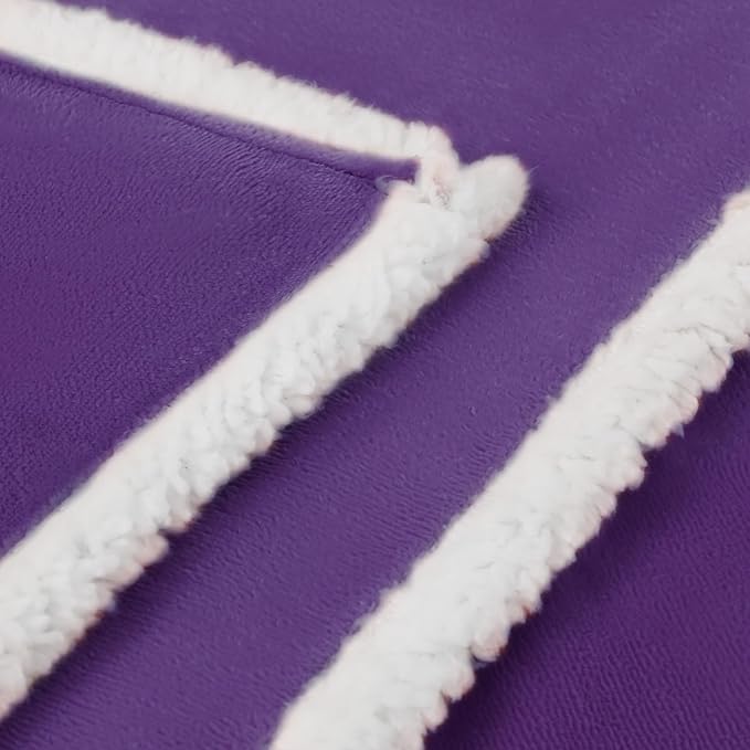 Luciphia Waterproof Bed Blanket Washable,Soft Sherpa Fleece Puppy Reversible Throw Blankets for Medium Large Dog Cat,Furniture Cover Protector Couch from Liquid Pee and Pet Fur,Purple White,85" x 57"