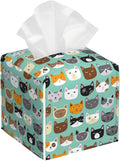 POIUBLE Cute Cat Face Tissue Box Cover Funny Cats Leather Tissue Box Holder Square Facial Paper Organizer Dispenser for Bathroom Kitchen Bedroom Vanity Countertop Night Stands