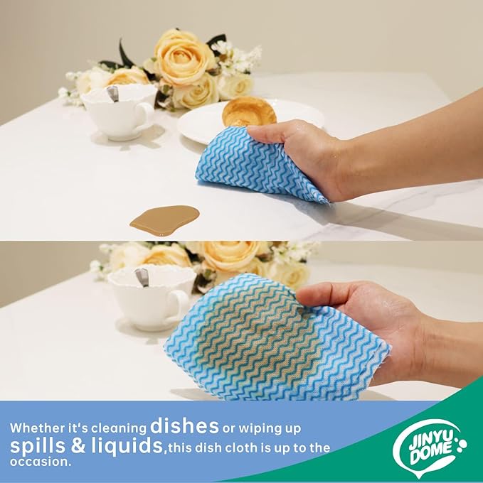 JINYUDOME Reusable Cleaning Cloths Disposable Cleaning Cloth Dish Cloth Dish Towels Dish Rags All Purpose Cloths on 2 Rolls Blue&Red -200 Pieces