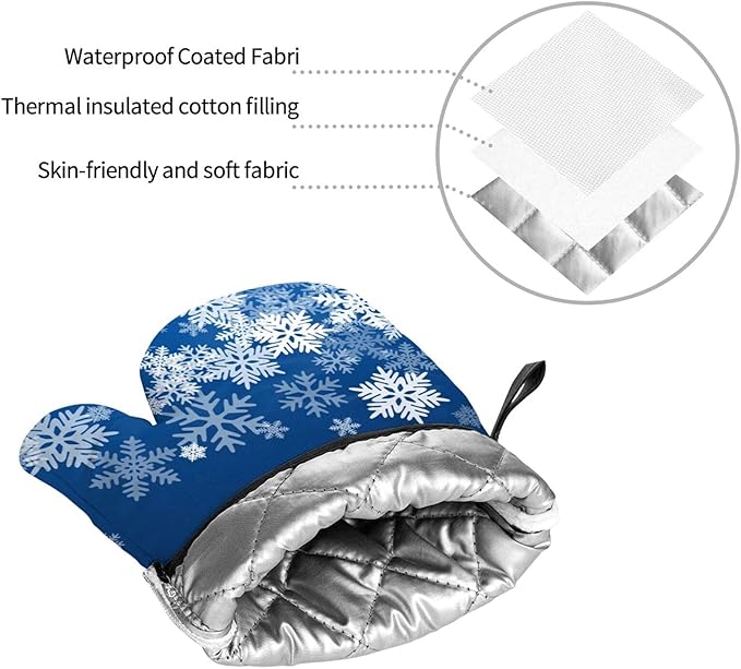 Oven Mitts and Pot Holders Sets of 4 Snowflake Blue Winter Christmas Kitchen Potholder Gloves Heat Resistant Non-Slip for Chef Baking Cooking Grilling BBQ Mittens