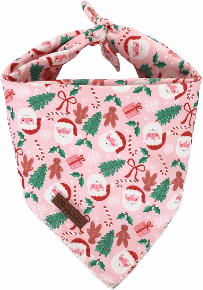 UP URARA PUP Christmas Dog Bandana–Christmas Red & Green Plaid Triangle Scarf for Small Medium Large Dogs, Soft Cotton Pet Bib for Winter & New Year, Adjustable Dog Kerchief