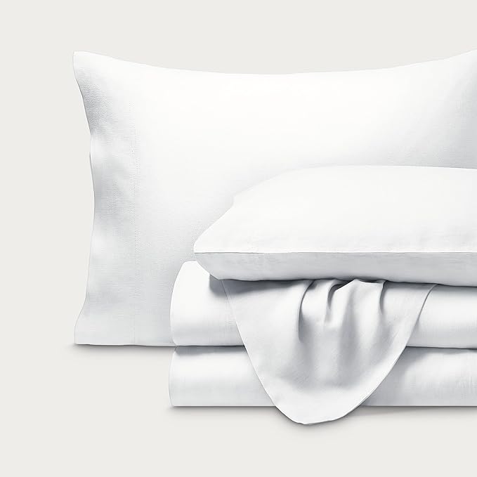 Bare Home Full Sheet Set - Luxury 100% European Linen - Deep Pockets - Easy Fit - 4 Piece Set - Bedding Sheets & Pillowcases (Full, Soft White)