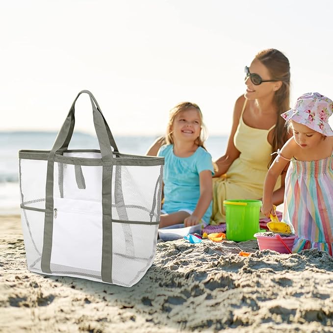 F-color Mesh Beach Bag Family - Large Tote Bag for Cruise Pool Toys Beach Vacation Essentials
